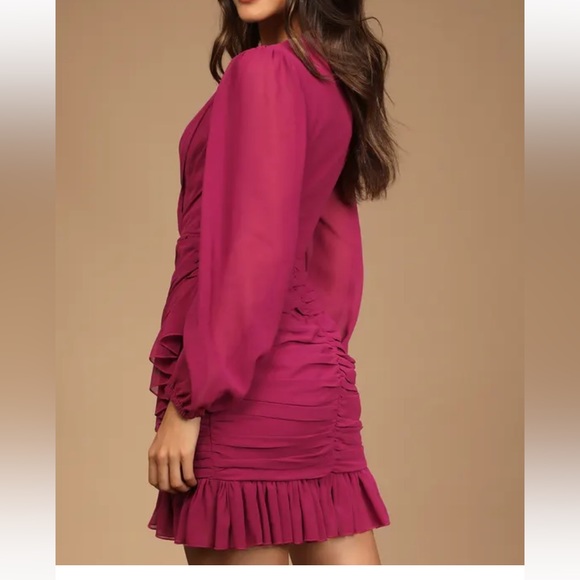 Lulu’s - Magenta Long Sleeve Dress - Size:Medium - Picture 3 of 3